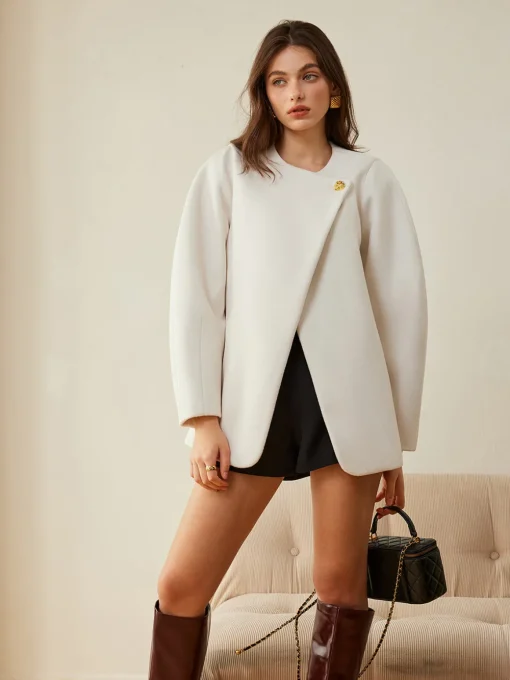 COMMENSE Outerwear|Coats^Metal-Button Wrap Warm Coat Off-White