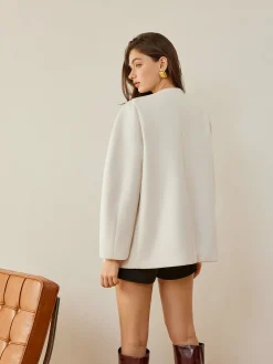 COMMENSE Outerwear|Coats^Metal-Button Wrap Warm Coat Off-White