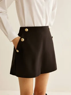 COMMENSE Bottoms^Metal-Decor Zipper Shorts Black