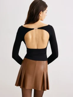 COMMENSE T-shirts^Metal-Detail Backless Jersey Top Black