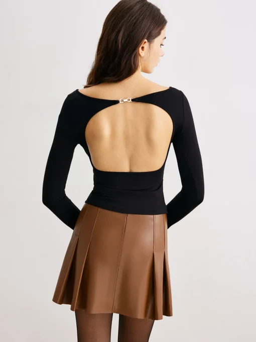 COMMENSE T-shirts^Metal-Detail Backless Jersey Top Black