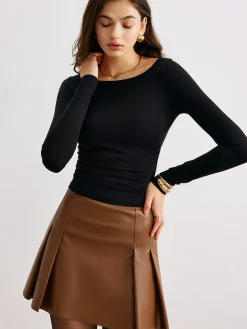 COMMENSE T-shirts^Metal-Detail Backless Jersey Top Black