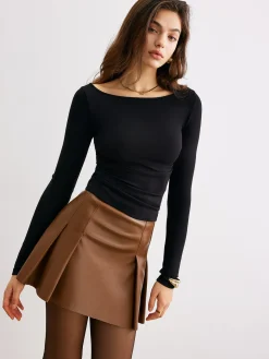 COMMENSE T-shirts^Metal-Detail Backless Jersey Top Black
