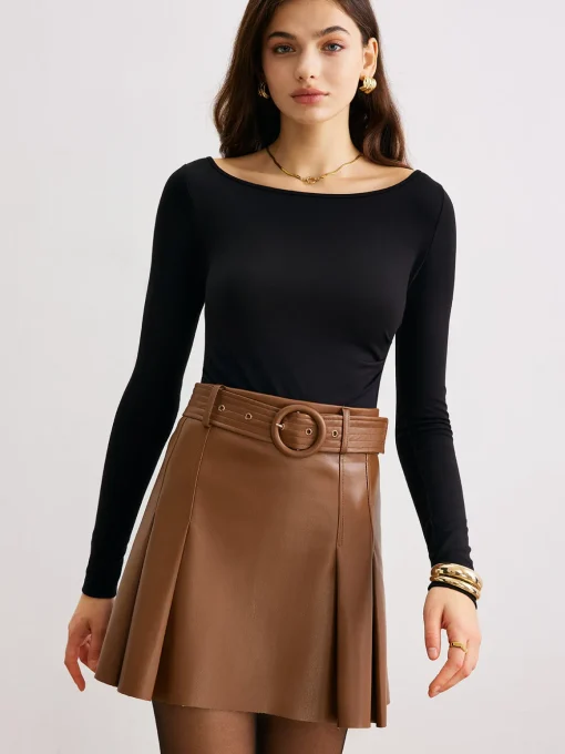 COMMENSE T-shirts^Metal-Detail Backless Jersey Top Black