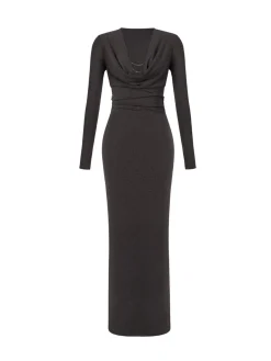 COMMENSE Casual Dresses|Work Dresses^Metal-Detail Cowl Neck Slim Jersey Dress Grey