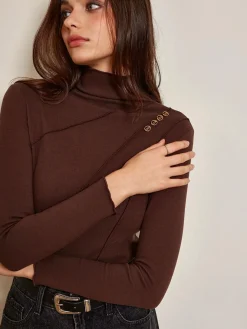 COMMENSE T-shirts|Tops^Metal-Detail Piping Jersey Top DarkBrown