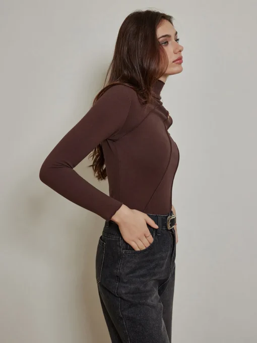 COMMENSE T-shirts|Tops^Metal-Detail Piping Jersey Top DarkBrown