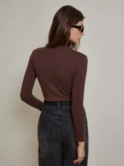 COMMENSE T-shirts|Tops^Metal-Detail Piping Jersey Top DarkBrown