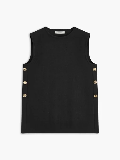 COMMENSE Vests|Knitwear^Metal-Detail Plain Sweater Vest Black