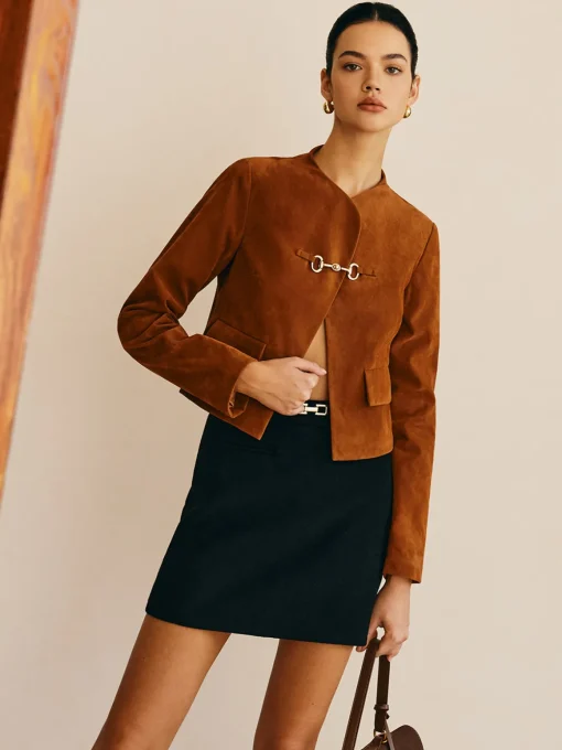 COMMENSE Outerwear|Jackets^Metal-Detail Suede Jacket Khaki