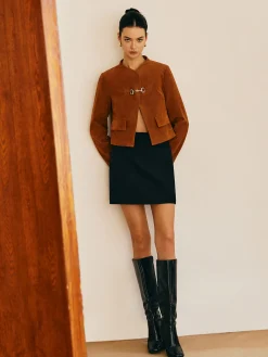 COMMENSE Outerwear|Jackets^Metal-Detail Suede Jacket Khaki