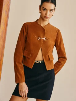 COMMENSE Outerwear|Jackets^Metal-Detail Suede Jacket Khaki
