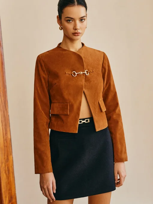 COMMENSE Outerwear|Jackets^Metal-Detail Suede Jacket Khaki