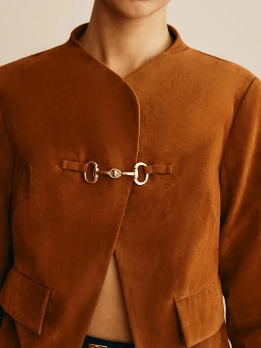 COMMENSE Outerwear|Jackets^Metal-Detail Suede Jacket Khaki