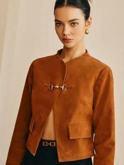 COMMENSE Outerwear|Jackets^Metal-Detail Suede Jacket Khaki