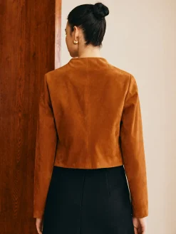 COMMENSE Outerwear|Jackets^Metal-Detail Suede Jacket Khaki