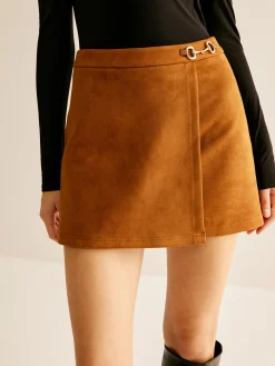COMMENSE Skirts|Bottoms^Metal-Detail Suede Mini Skirt Brown