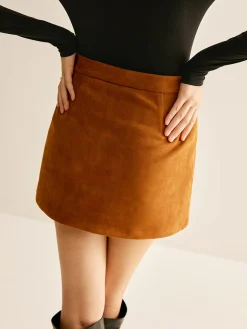 COMMENSE Skirts|Bottoms^Metal-Detail Suede Mini Skirt Brown