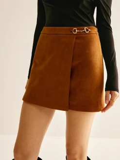 COMMENSE Skirts|Bottoms^Metal-Detail Suede Mini Skirt Brown