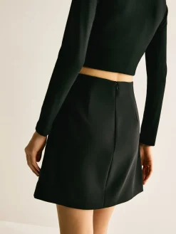 COMMENSE Bottoms^Metal-Detail Zipper Mini Skirt Black
