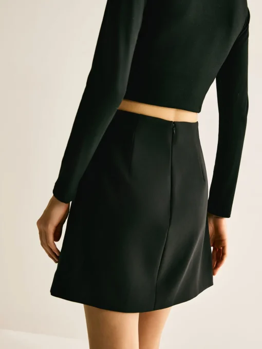 COMMENSE Bottoms^Metal-Detail Zipper Mini Skirt Black