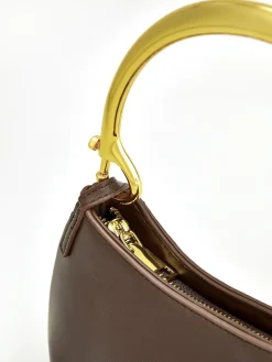 COMMENSE Bags|Accessories^Metal-Handle Zipper Armpit Bag Brown