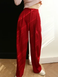 COMMENSE Long Sleeve Sets|Pants^Middle Waist Pleated Tape Pants Red