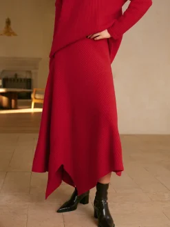 COMMENSE Knitwear|Matching Sets^Mid-Waist Asymmetrical Sweater Skirt Red