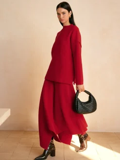 COMMENSE Knitwear|Matching Sets^Mid-Waist Asymmetrical Sweater Skirt Red