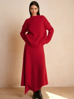 COMMENSE Knitwear|Matching Sets^Mid-Waist Asymmetrical Sweater Skirt Red