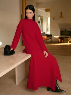 COMMENSE Knitwear|Matching Sets^Mid-Waist Asymmetrical Sweater Skirt Red