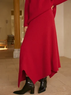 COMMENSE Knitwear|Matching Sets^Mid-Waist Asymmetrical Sweater Skirt Red