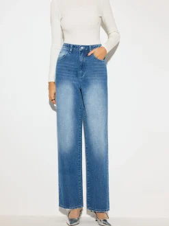 COMMENSE Denim|Bottoms^Mid-Waist Denim Jeans Blue