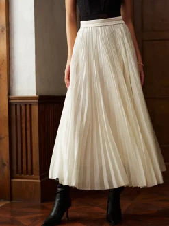 COMMENSE Matching Sets|Bottoms^Mid-Waist Pleated Flowy Skirt Off-White