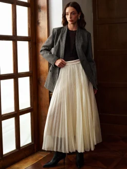 COMMENSE Matching Sets|Bottoms^Mid-Waist Pleated Flowy Skirt Off-White