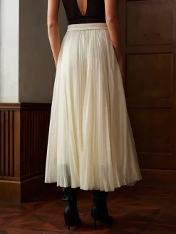 COMMENSE Matching Sets|Bottoms^Mid-Waist Pleated Flowy Skirt Off-White