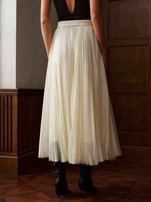 COMMENSE Matching Sets|Bottoms^Mid-Waist Pleated Flowy Skirt Off-White