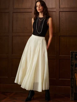 COMMENSE Matching Sets|Bottoms^Mid-Waist Pleated Flowy Skirt Off-White