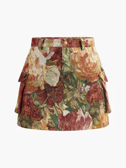 COMMENSE Bottoms^Mid-Waist Pockets Floral Skirt Multicolor