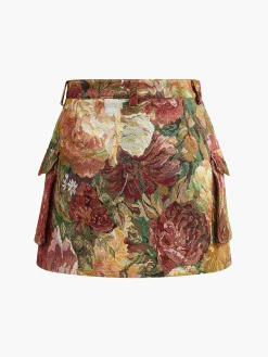COMMENSE Bottoms^Mid-Waist Pockets Floral Skirt Multicolor