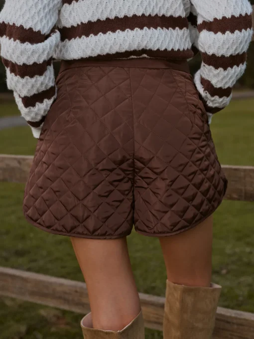 COMMENSE Matching Sets|Bottoms^Mid-Waist Quilted Pockets Shorts Brown