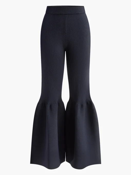 COMMENSE Knitwear|Bottoms^Mid-Waist Ruffle Sweater Pants Navy