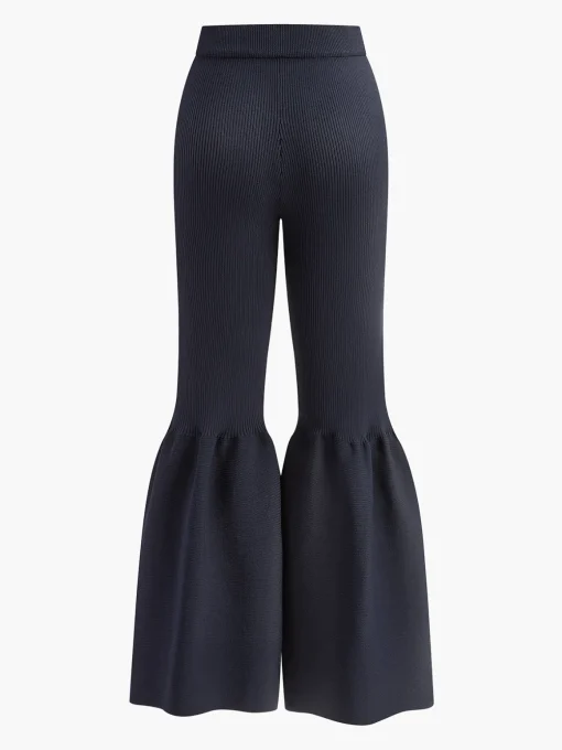 COMMENSE Knitwear|Bottoms^Mid-Waist Ruffle Sweater Pants Navy