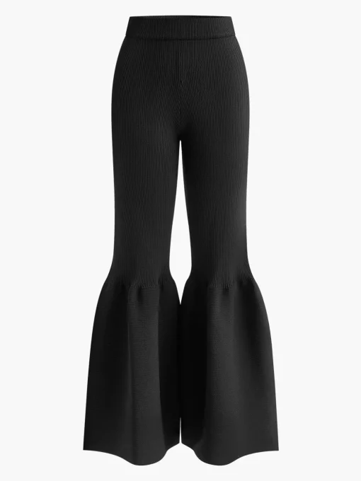 COMMENSE Knitwear|Bottoms^Mid-Waist Ruffle Sweater Pants Navy