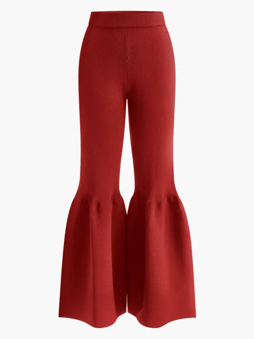 COMMENSE Knitwear|Bottoms^Mid-Waist Ruffle Sweater Pants Navy