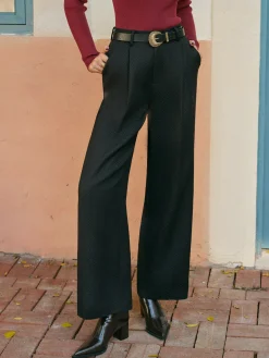 COMMENSE Bottoms^Mid-Waist Tweed Pants Without Belt Black