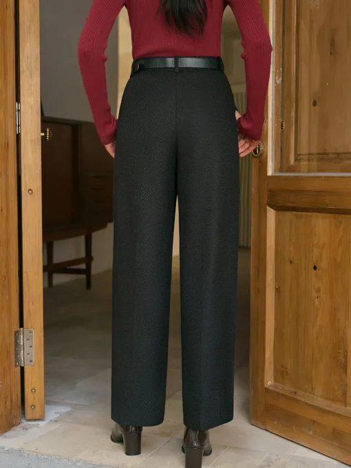 COMMENSE Bottoms^Mid-Waist Tweed Pants Without Belt Black