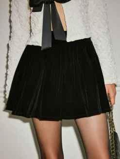 COMMENSE Bottoms^Mid-Waist Umbrella Shape Pleated Skirt Black