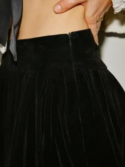 COMMENSE Bottoms^Mid-Waist Umbrella Shape Pleated Skirt Black