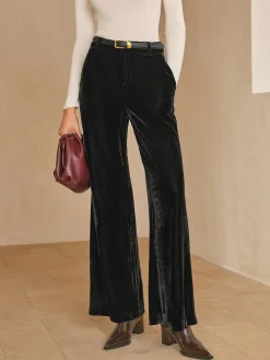 COMMENSE Bottoms^Mid-Waist Velvet Pants Without Belt Black